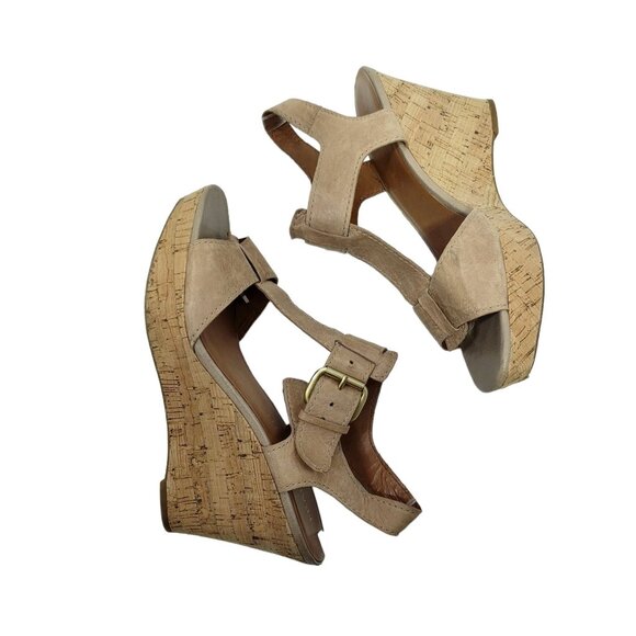 Franco Sarto Womens Beige Leather Cork Wedge Sandals 9.5 M Chestnut Brown/Tan - Picture 9 of 11